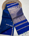 Indiehaat | Maheshwari Silk Blue & Gold Dual Tone Saree