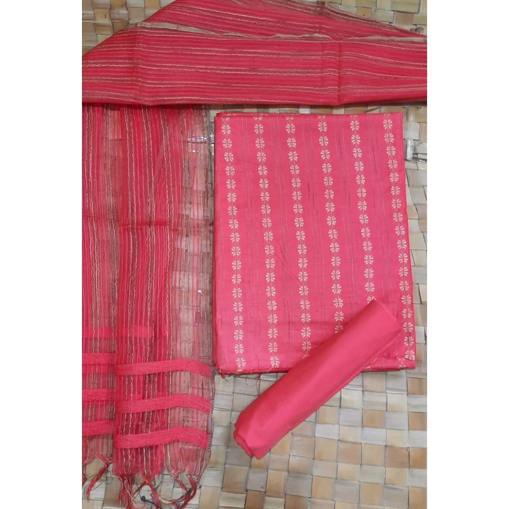 1596-Katan Silk Pink Suit Piece with Bottom and Dupatta Handcrafted