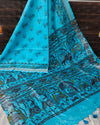 Indiehaat | Slub Linen Madhubani Blue Saree