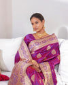 Indiehaat | Banarasi Silk Satin Weaving Purple Saree