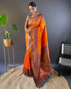 Indiehaat | Meenakari Yeola Paithani Silk Zari Woven Orange Saree