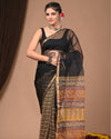 Indiehaat | Blockprinted Kota Doria Black Saree | Elegant