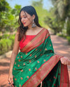 Indiehaat | Paithani Silk Green Zari Weaving Saree