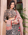 Indiehaat | Festive Fusion Lehanga Choli Set Sleek Black BlockPrinted