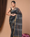 Indiehaat | Blockprinted Kota Doria Black Saree | Elegant