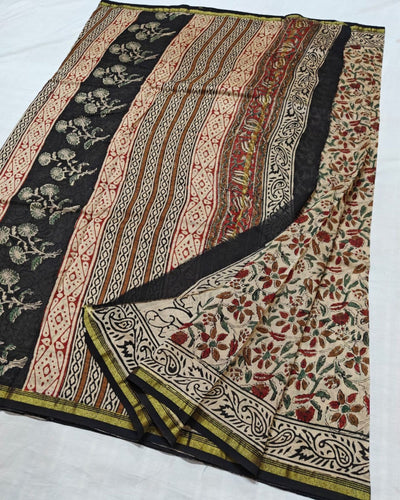 Indiehaat | Chanderi Silk Kalamkari Beige Saree