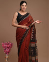 Indiehaat | Blockprinted Kota Doria Red Saree | Elegant