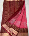 Indiehaat | Craft Couture Blockprinted Kota Doria Rose Pink & Maroon Saree