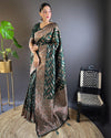 Indiehaat | Soft Silk Paan Triple Zari Woven Green Saree