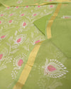 Indiehaat|Kota Doria Embroidered Green Suits(Top+Bottom+Dupatta)