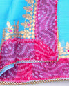 Tranquil Sky Blue Kota Doria Gota Patti Saree With Bandhej Border | Indiehaat