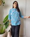 Indiehaat | Pure Cotton Peplum Top Blue Blockprinted