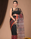 Indiehaat | Blockprinted Kota Doria Black Saree | Elegant