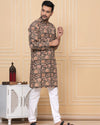 Indiehaat | Royal Reflection BlockPrinted Cotton Kurta Pyjama Raisin Black