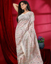 Indiehaat | Kashmiri Silk Off White Printed Saree