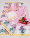Indiehaat | Elegant Kota Doria Pink Handblock Print Saree
