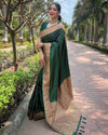 Indiehaat | Banarasi Jaal Katan Silk Zari Woven Green Saree