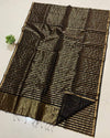 Indiehaat | Handloom Maheshwari Black Tissue Silk Saree