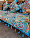 Indiehaat|Kambadiya Blue Sofa Throw & Cushion Cover|Elegant Décor