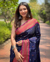 Indiehaat | Paithani Silk Zari Woven Contrast Navy Saree