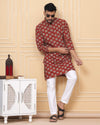 Indiehaat | Royal Reflection BlockPrinted Cotton Kurta Pyjama Classic Maroon