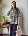 Indiehaat | Kanchi Cotton Peplum Tops Elegant Black BlockPrinted