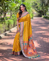 Indiehaat | Paithani Silk Yellow Zari Weaving Saree