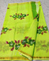 Indiehaat | Kota Cotton Hand Brush Print Green Saree