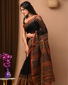 Indiehaat | Blockprinted Kota Doria Black Saree | Elegant