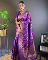 Indiehaat | Soft Silk Paan Triple Zari Woven Purple Saree