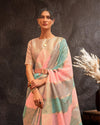 IndieHaat | Organza Banarasi Silk Pink & Blue Saree