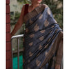 Silkmark Certified Moonga Tussar Silk Embroidered Gray Color Saree with Running Blouse-Indiehaat