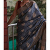 Silkmark Certified Moonga Tussar Silk Embroidered Gray Color Saree with Running Blouse-Indiehaat