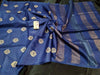 Silkmark Certified Eri Silk Embroidered Blue Saree with Blouse-Indiehaat
