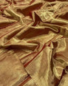 Maheshwari Tissue Silk Saree Caramel Brown Color with running blouse - IndieHaat
