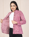 Cotton Reversible Quilted Jackets Rose Pink Color Bagru Handblock Print (Size: XS-XXL) - IndieHaat