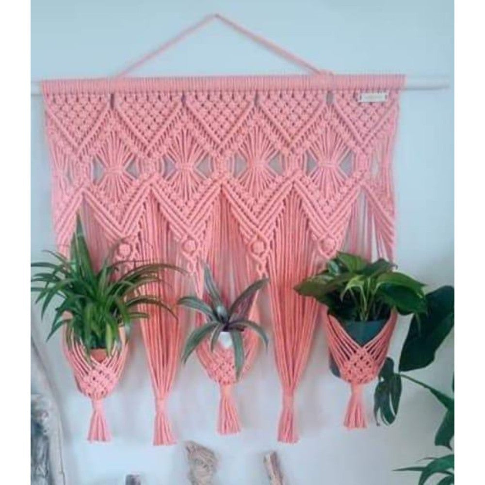 Macrame Pink Colour Plant Hanger (Coloured)
Size: 30" X32"-Indiehaat