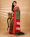 ILKAL Handloom Cotton Silk Saree Fern Green Color with running blouse - IndieHaat