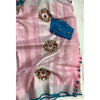 Pure Linen Floral Embroidered Biege color Saree with Embroidered Blouse-Indiehaat