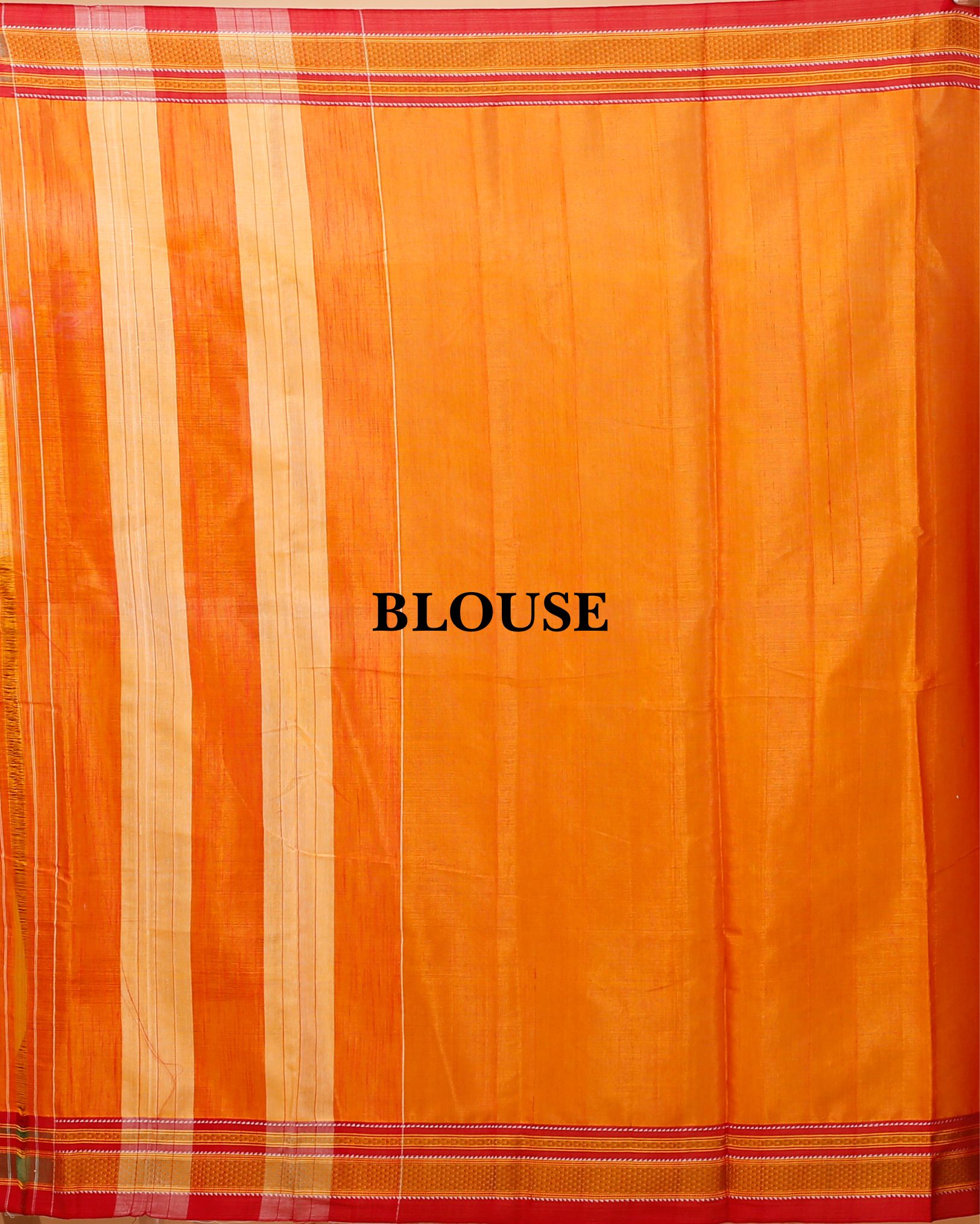 ILKAL Handloom Cotton Silk Saree Bright Orange Color with running blouse - IndieHaat