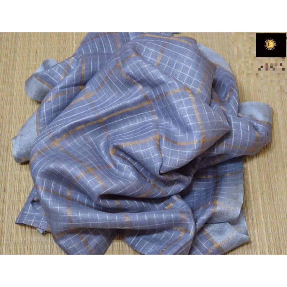 Pure Linen Check Design Handloom Saree with Running Blouse