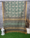 Indiehaat | Kota Cotton Green Saree Hanblock printed running blouse Bagru Ajrakh Dabu