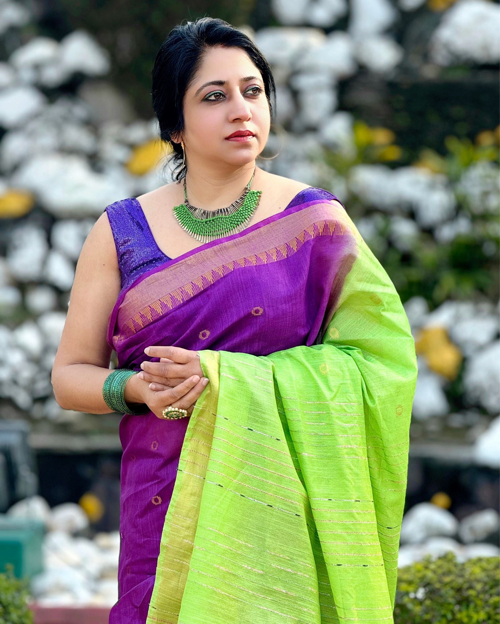 Katan Silk Saree Royal Purple Color Banarasi Weaves with running blouse - IndieHaat