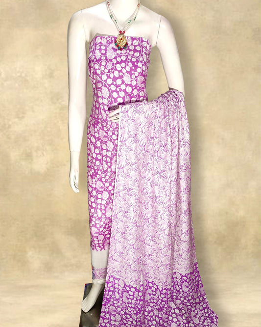 Katan Silk Suits Violet Color Handblock Printed - IndieHaat 