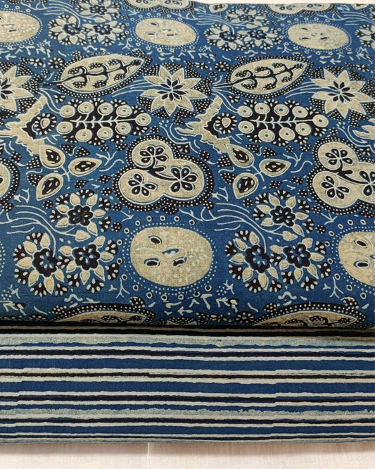 Indiehaat Cotton Blue Suit Ajrakh Printed( Top and Bottom Only| 2.5 meter each