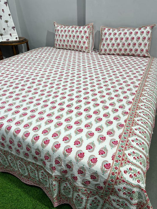 Cotton King Size Double Bedsheet (Size: 90" x 108") - IndieHaat Light Greenish Blue Color with 2 Pillow Cover (Size: 18" x 27") - IndieHaat