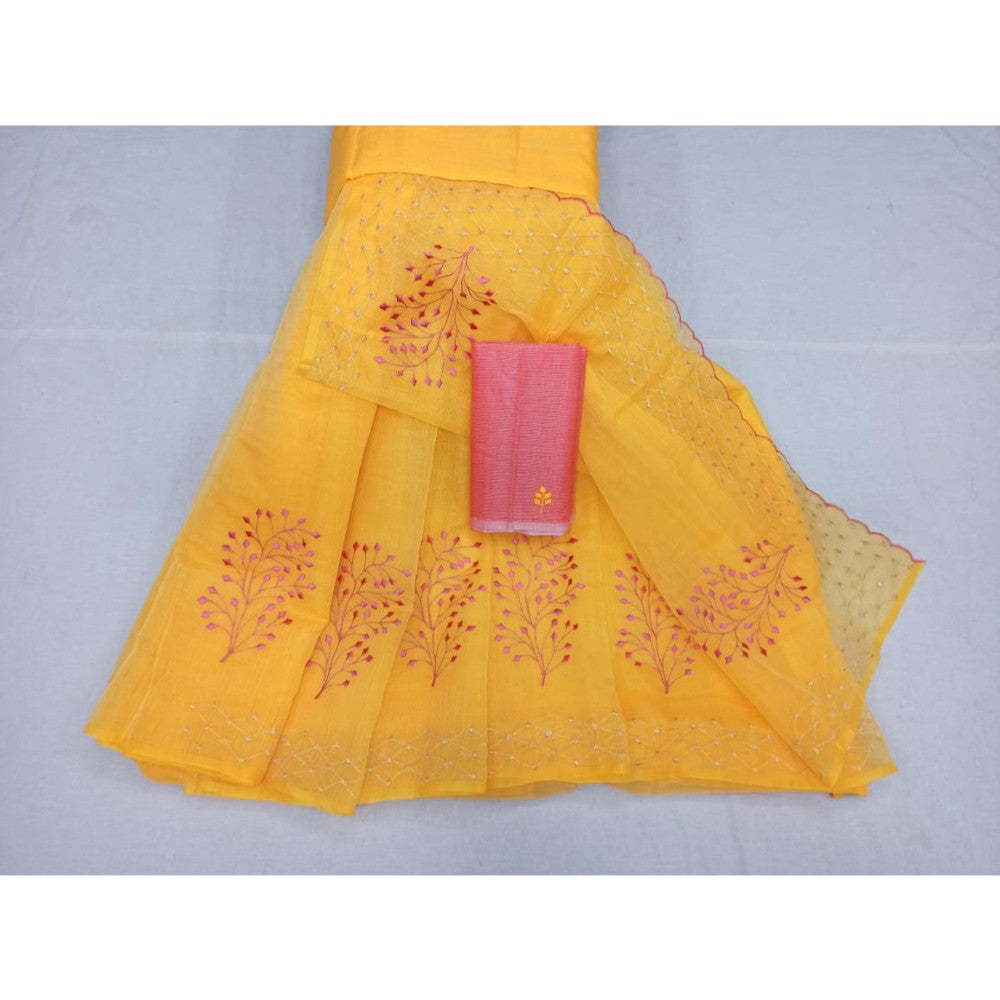 Kota Doria Embroidery Saree with blouse Handcrafted