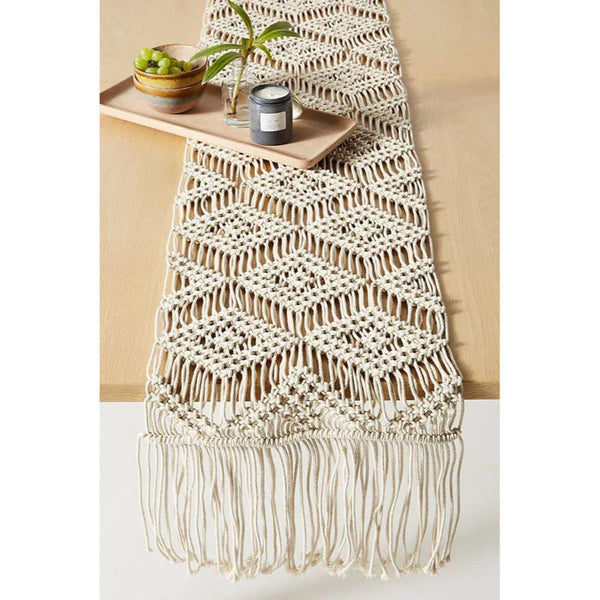 Macrame White Table Bed Runner-Indiehaat