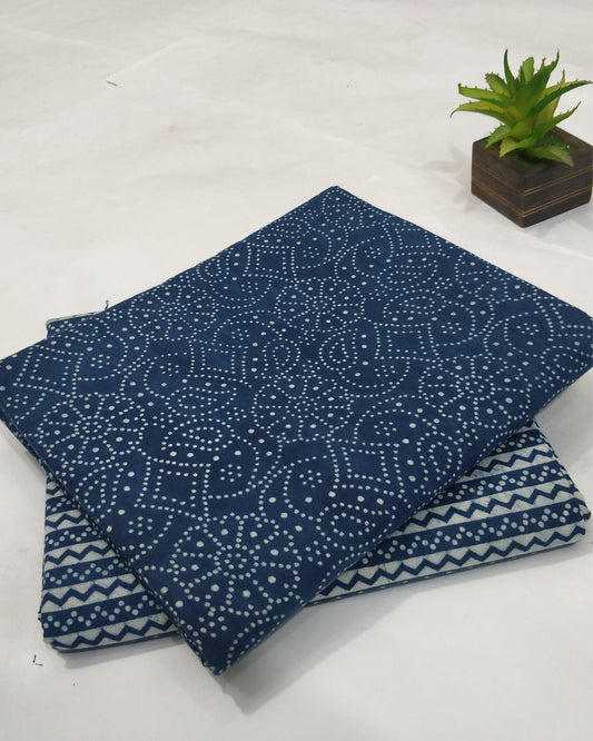 Blockprinted Pure Cotton Glowing Blue Suit (Top+Bottom)
