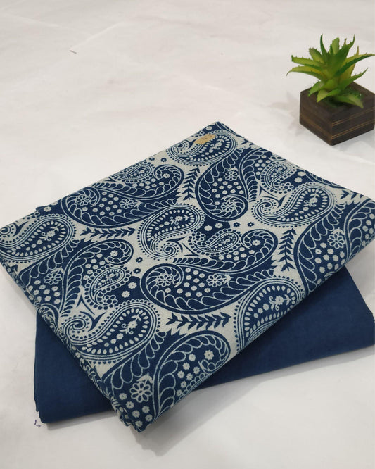 Blockprinted Pure Cotton Fanciful Blue Suit (Top+Bottom)